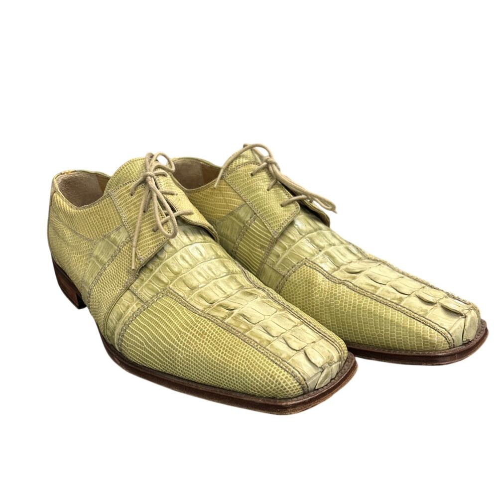 David Eden Genuine HORNBACK Alligator Shoes Men 12 Green LIZARD Skin Brewton